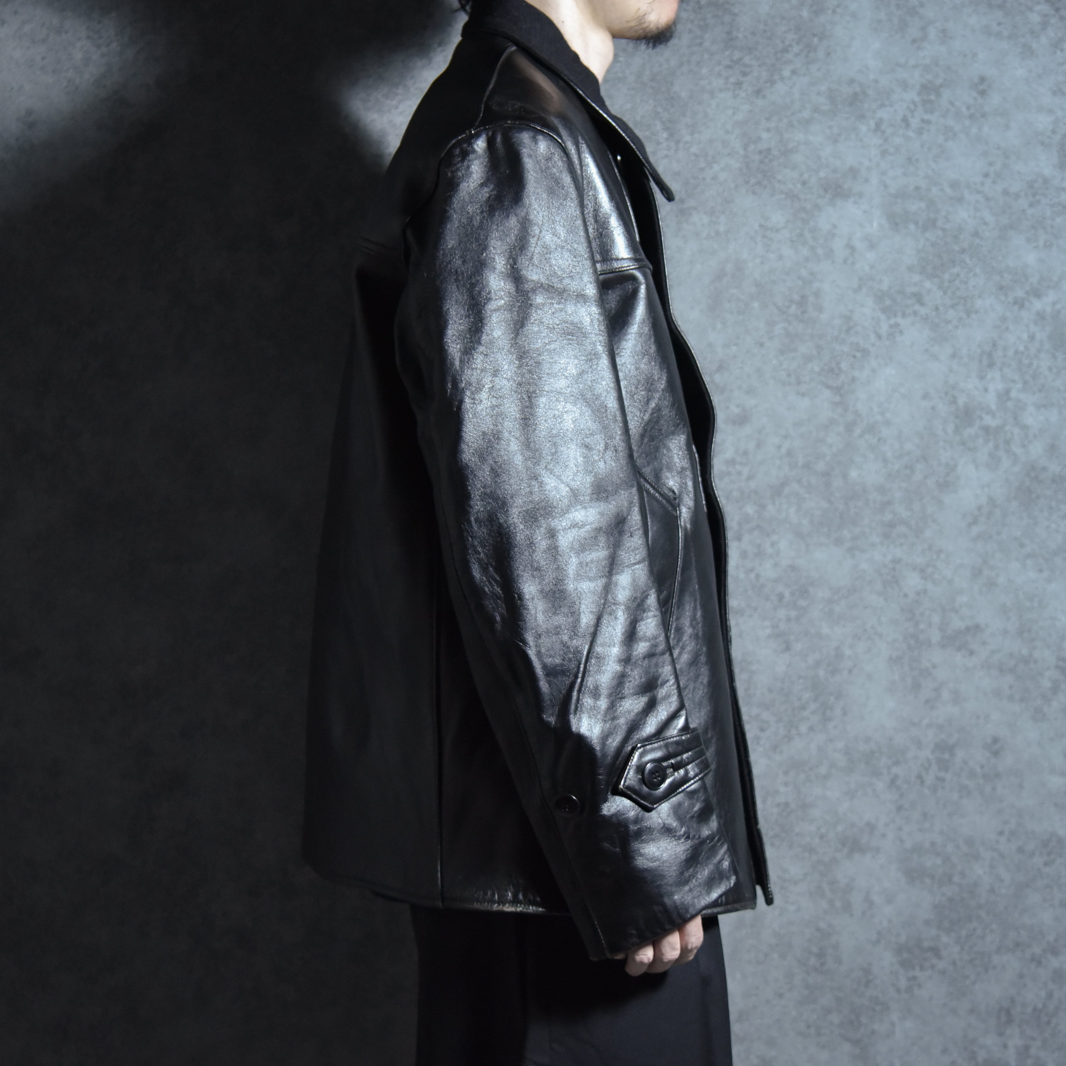 60-70s Le Corbusier Leather Double Breasted Wool Collar Jacket ル