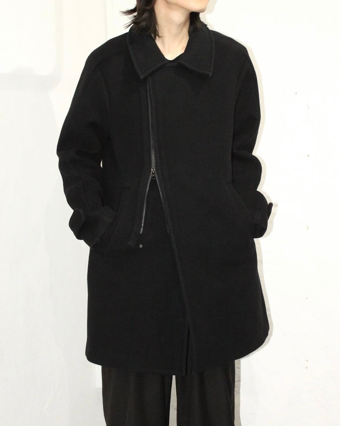 EMPORIO ARMANI Wool×Poly Zip-up Middle Coat