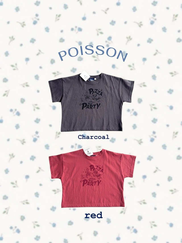 [予約] POISSON - MICKEY pizza T-shirt ( charcoal / red )