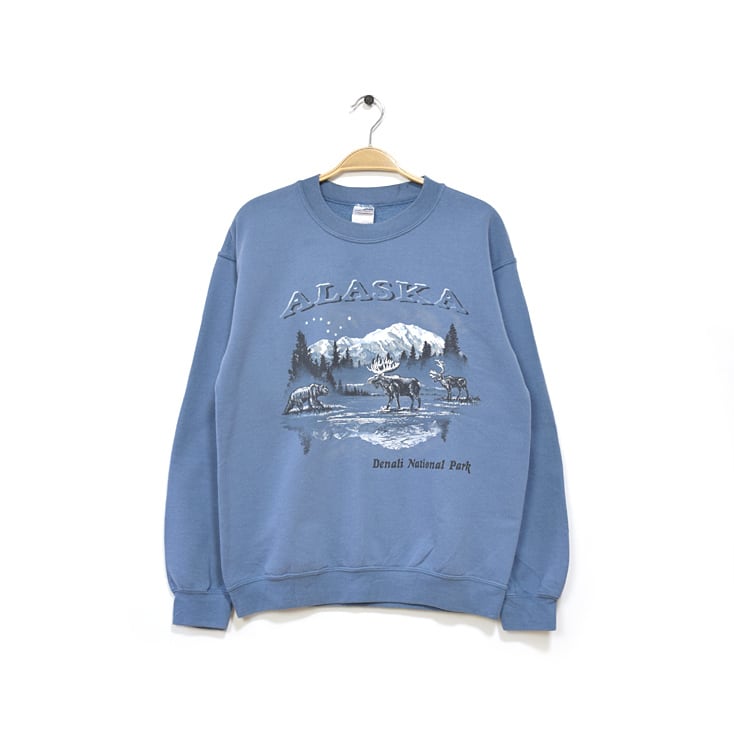 ギルダン アラスカ デナリ ナショナルパーク ヘラジカ ムース スウェット トレーナー メンズS GILDAN アメカジ 古着 @CF0246
