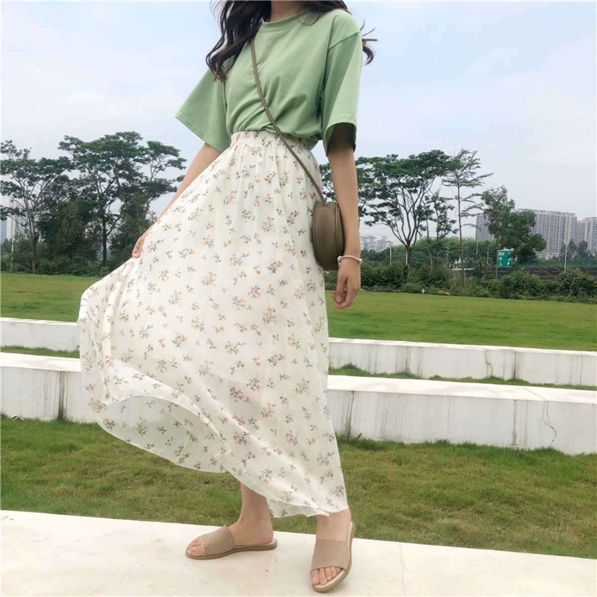 韓国 花柄 フラワー レトロ スカート ３色 Aライン ハイウエスト 韓国 花柄 フラワー レトロ スカート 3色 Aライン ハイウエスト
