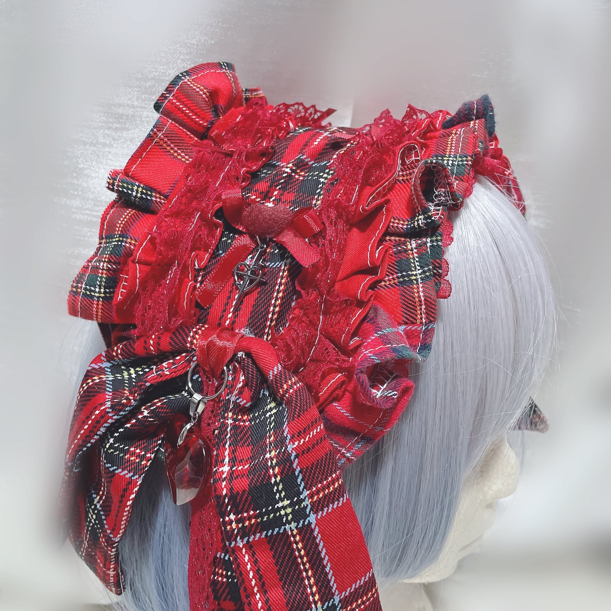 赤チェックデカリボンヘッドドレス | Fancy Doll
