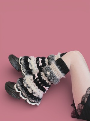 MONSTER knit leg warmers(mix black×pink)