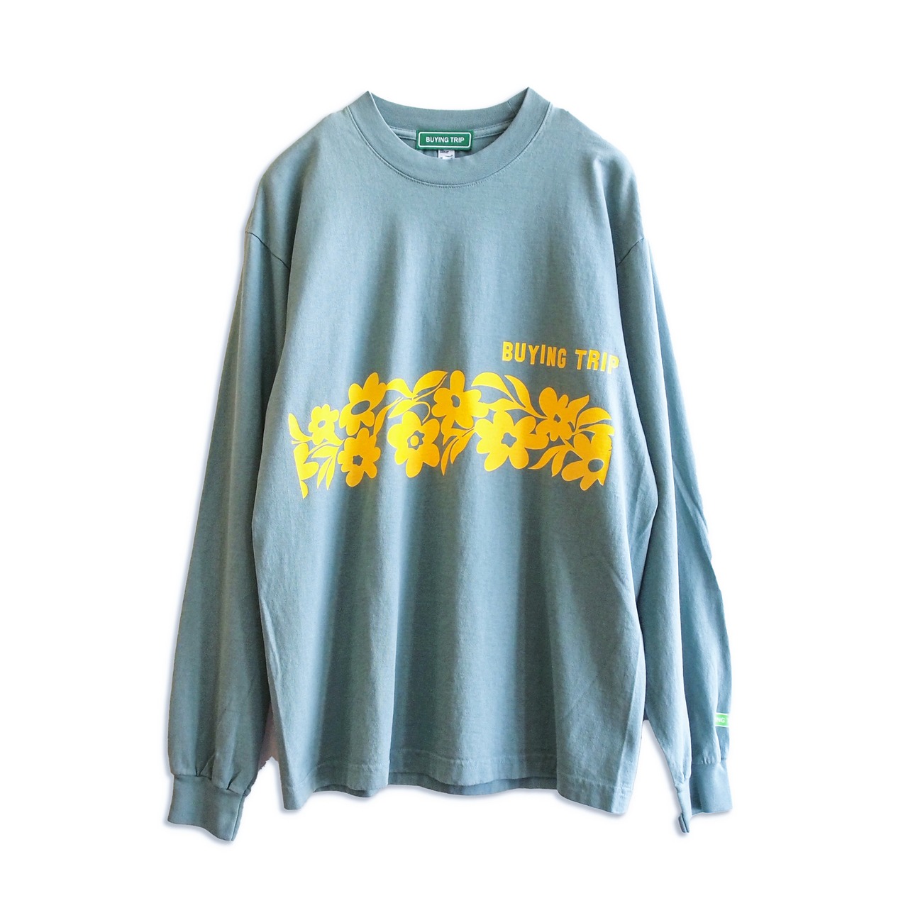 【BUYING TRIP】"Flower" Garment Dye Long Sleeve T-shirt (EMERALD GREEN DYED)
