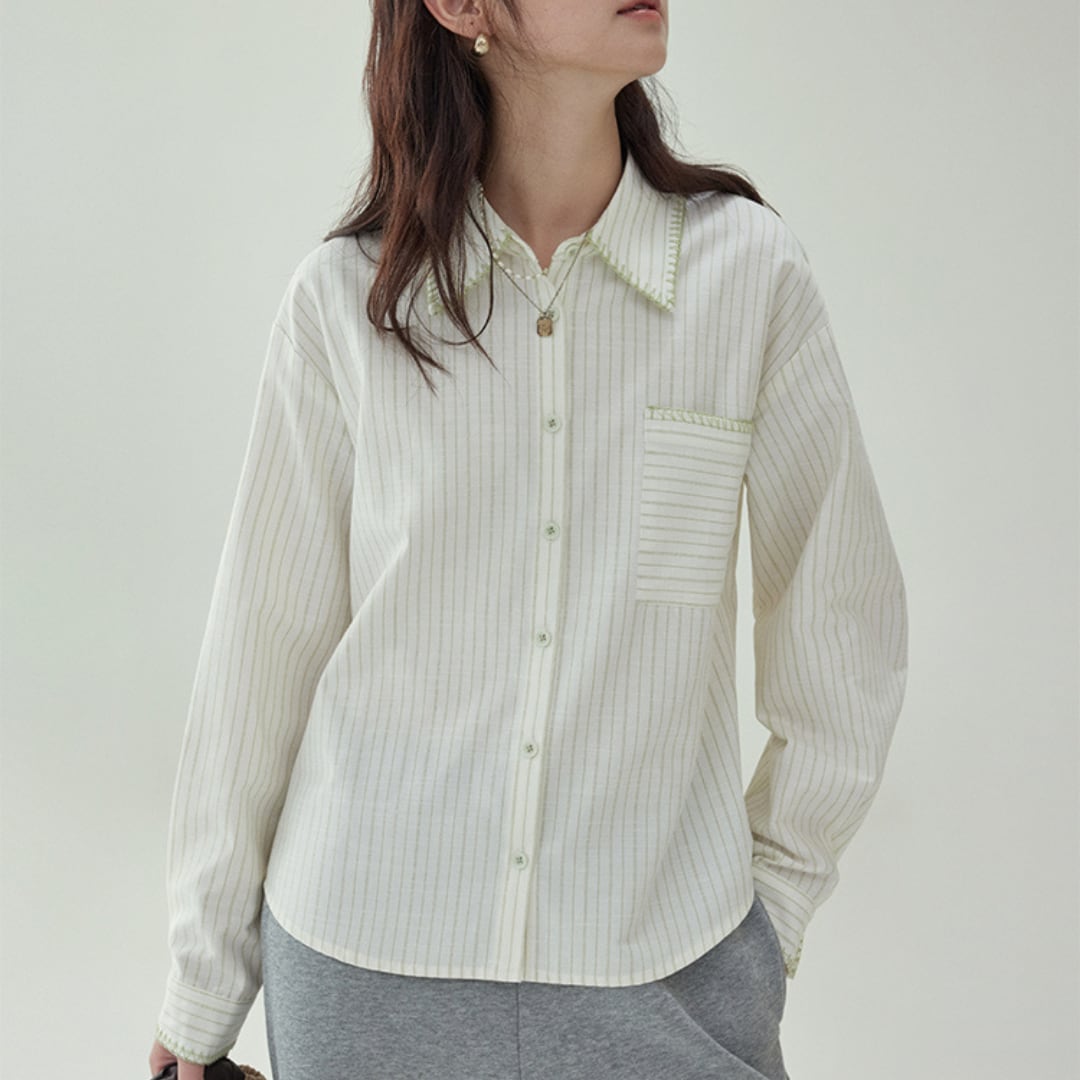 cotton stripe contrast shirt