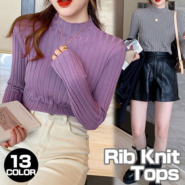 プチハイネック リブニット トップス 長袖 レディース 秋冬 きれいめ 大人 かわいい おしゃれ カジュアル シンプル ビジネス オフィス 大人可愛い 大人女子
