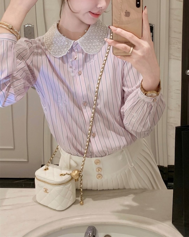 パールエッジビーズストライプシャツ 25W08444