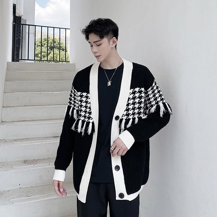 チェックフリンジニットカーディガン Al2118 韓国メンズファッション通販サイト Aleum