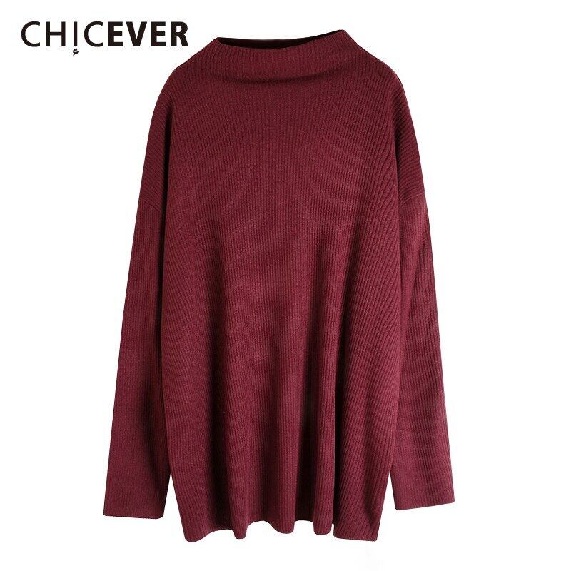 CHICEVERニットセーター女性スタンドカラー長袖ルーズオーバーサイズプルオーバー2020オータムタイド ロング 秋物 6base577156592903