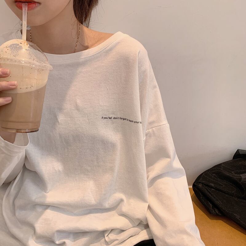 シャツ スプリングオータムルーズホワイトTシャツ トップス ロング 春物 秋物 試着室48937245243