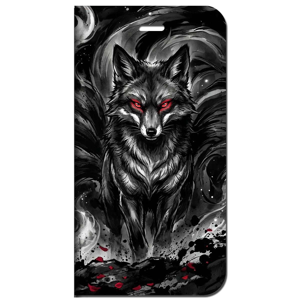 iPhone対応 スマホ 手帳型ケース 墨絵 九尾の狐 彼岸花 和モダン 漆黒 狂気 妖怪 ダークファンタジー 和風 水墨画 アート モノトーン クール 和モダン スマホケース スタンド Sumi-e Silhouette Art 【iPhone17 / iPhone16e / iPhone16 他 iPhone各機種対応】 |iajpfx02