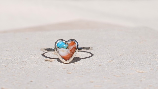 Orange copper heart turquoise ring《silver925》【受注製作】