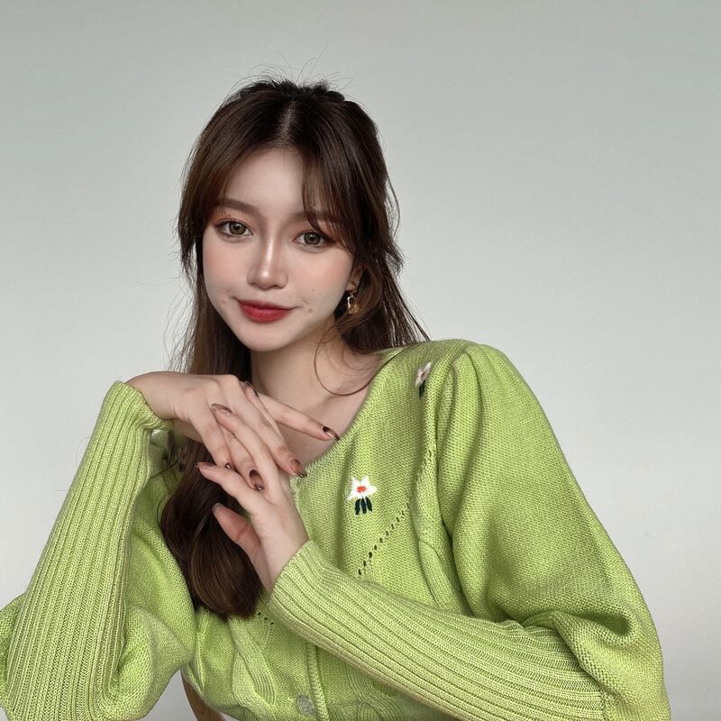 ニットセーター レディースショート刺繍トップス スプリングスタンダードグリーンカーディガンジャケット レトロ 春物 ブラックストロベリース20424611515