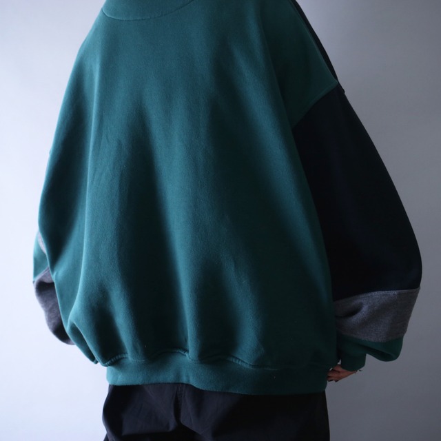 asymmetry switching design XXL over silhouette half-button sweat pullover