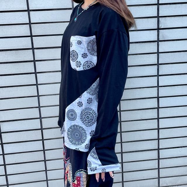 マンダラ柄ロングティシャツ
