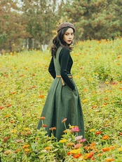 【0228】Elegant Black Green Long Sleeve 2 Piece Set