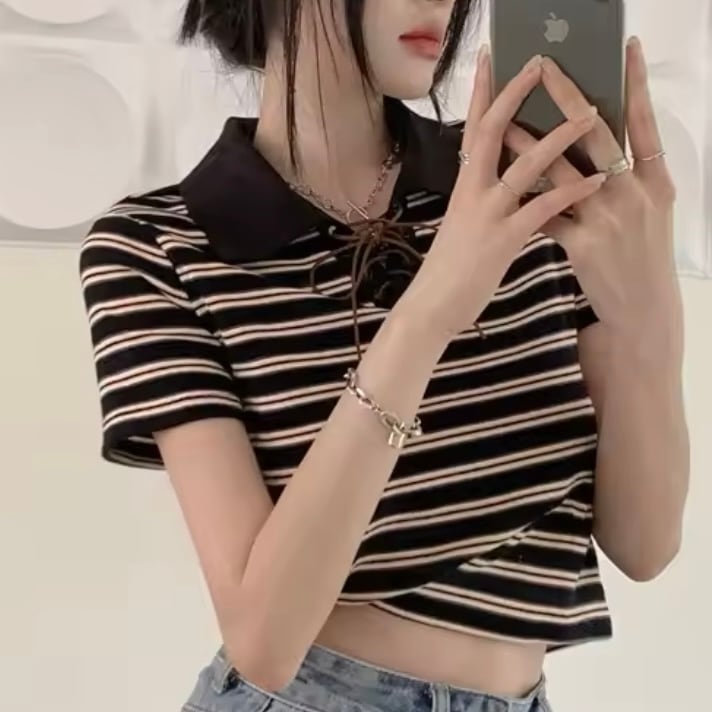 リボンボーダーポロシャツ