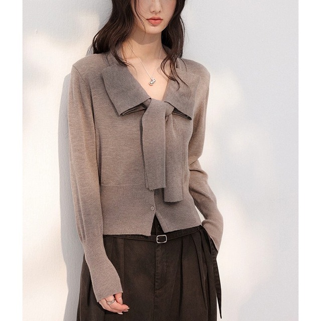Tie Collar Knit Cardigan　202680192