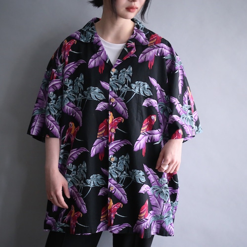 violet botanical art pattern loose h/s shirt