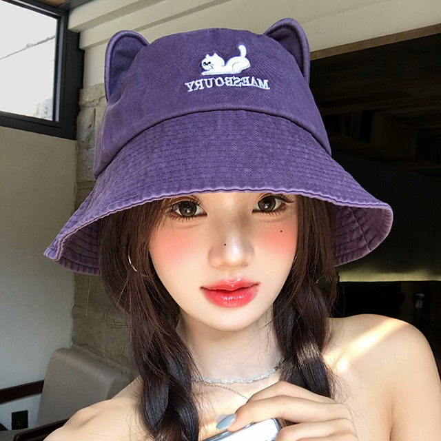【WXFシリーズ】★帽子★ 5color ハット ぼうし バケットハット レディース 猫耳 お出かけ 紫 青 黒