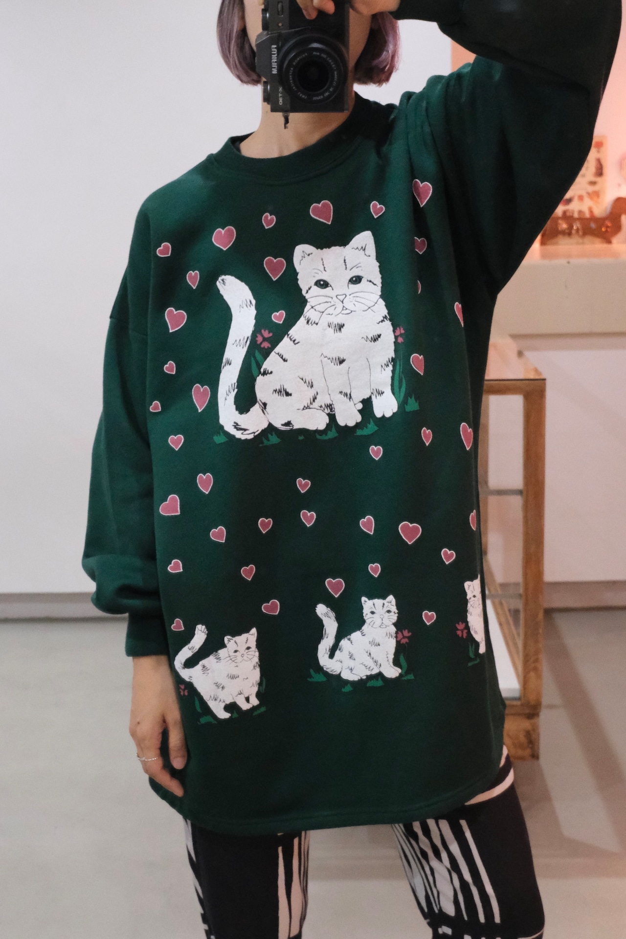 Cat & heart print sweatshirt