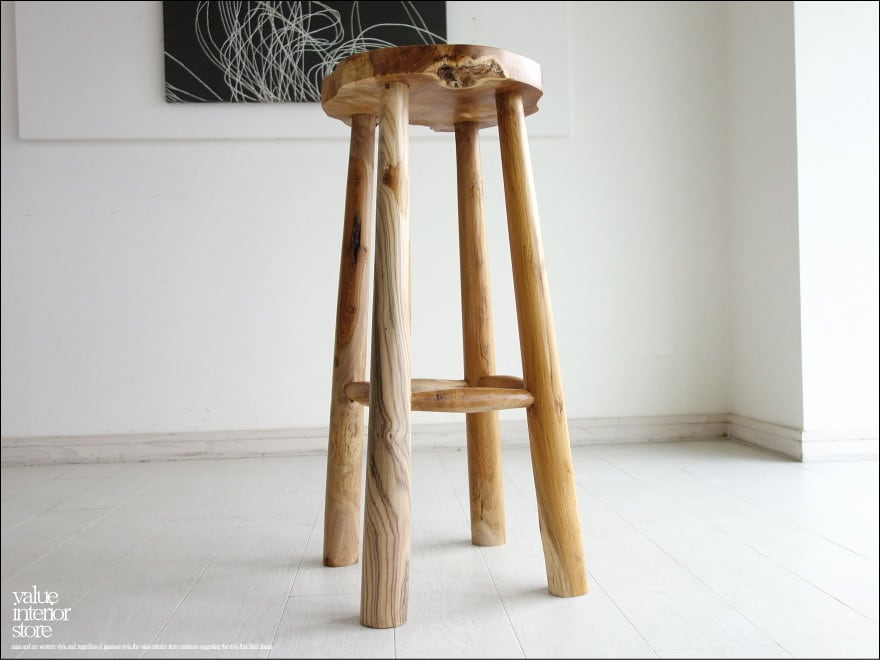 無垢材 バースツールN1 椅子 イス 木製 ベンチ 素朴 チェア 天然木 新品 自然な様 ナチュラル 総無垢材 チーク材 円形 送料無料 H75cm