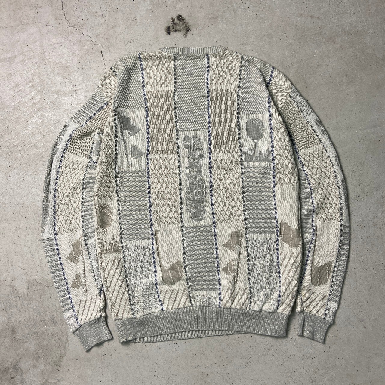 80~90年代 USA製 SHENANDOAH 総柄 コットンニットセーター 3D メンズXL 