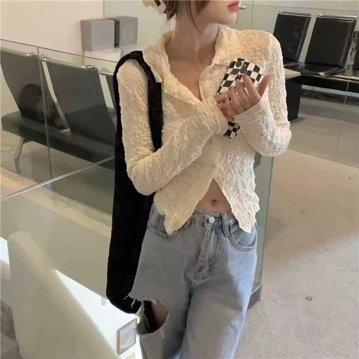 soft waffle long shirt