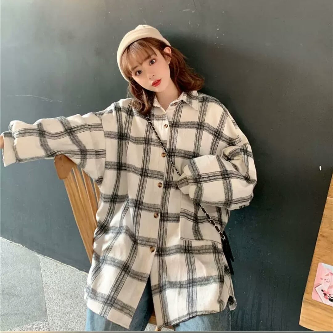 全2色 チェックシャツ ロング オーバーサイズ ゆったり 大人