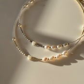 [ gold×white ］beads necklace［BZ06-G ］