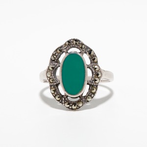 Green Agate Silver Ring #7.5 (used)