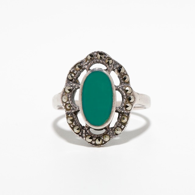 Green Agate Silver Ring #7.5 (used)