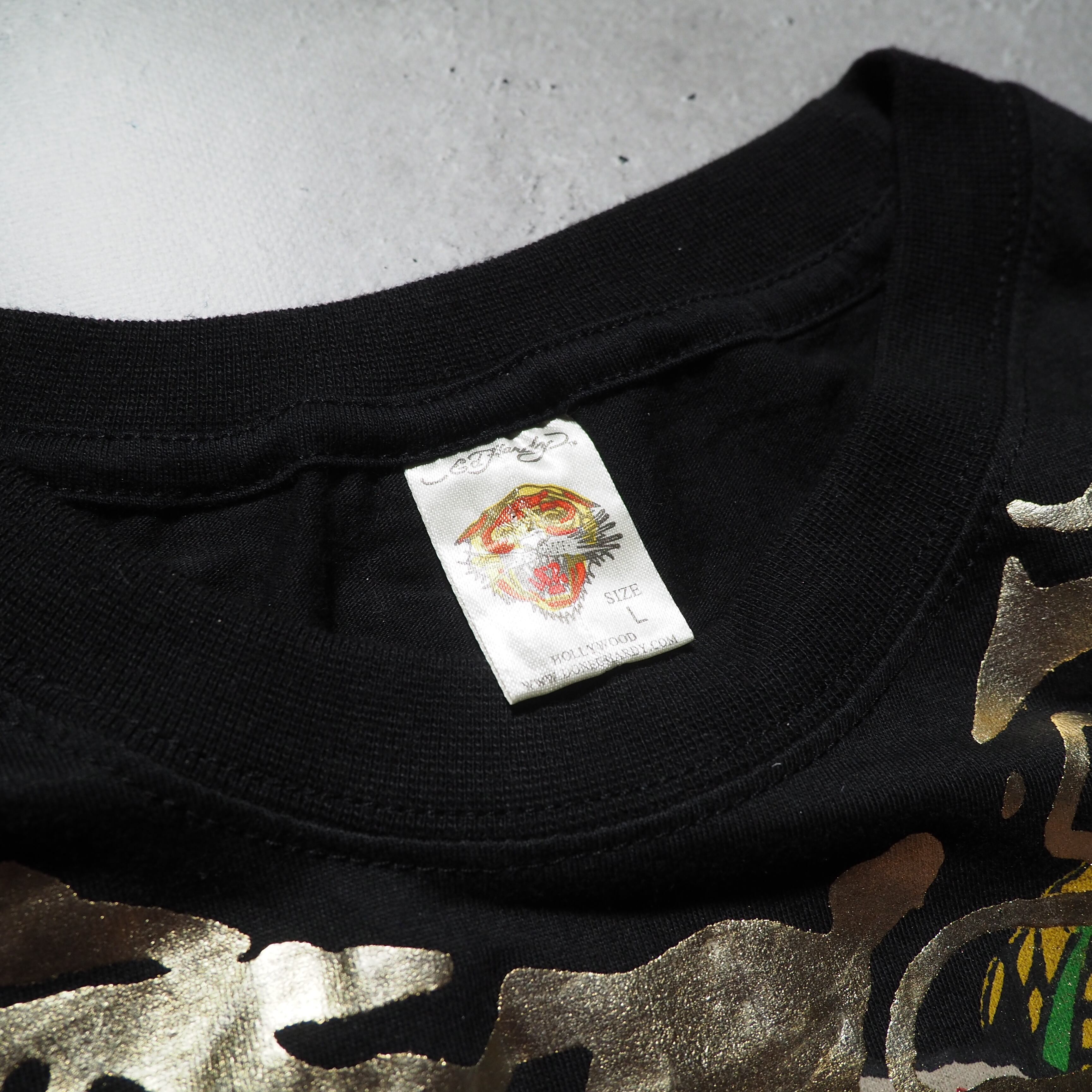 ” Ed Hardy ” Gold Bone framework printed Black SS Tee