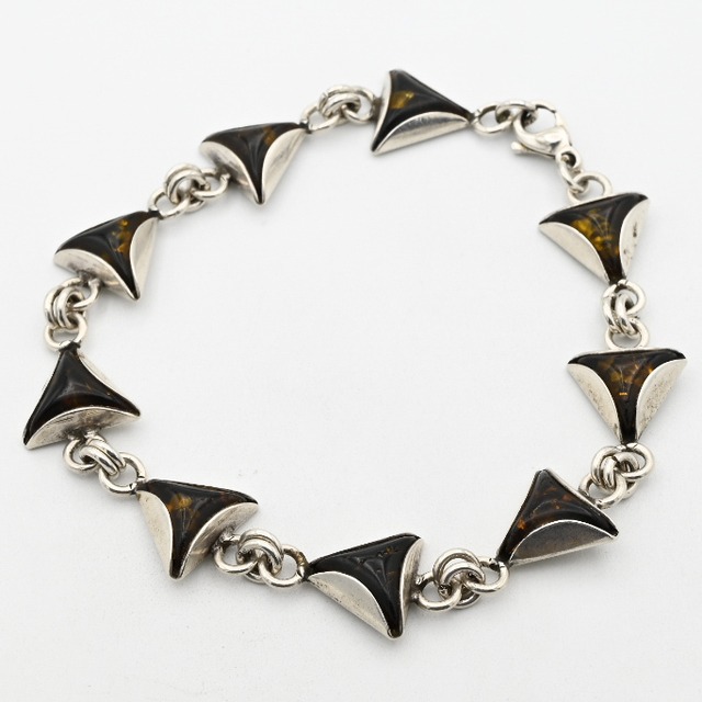 Green Amber Accent Curvy Triangle Panel Link Bracelet / Denmark