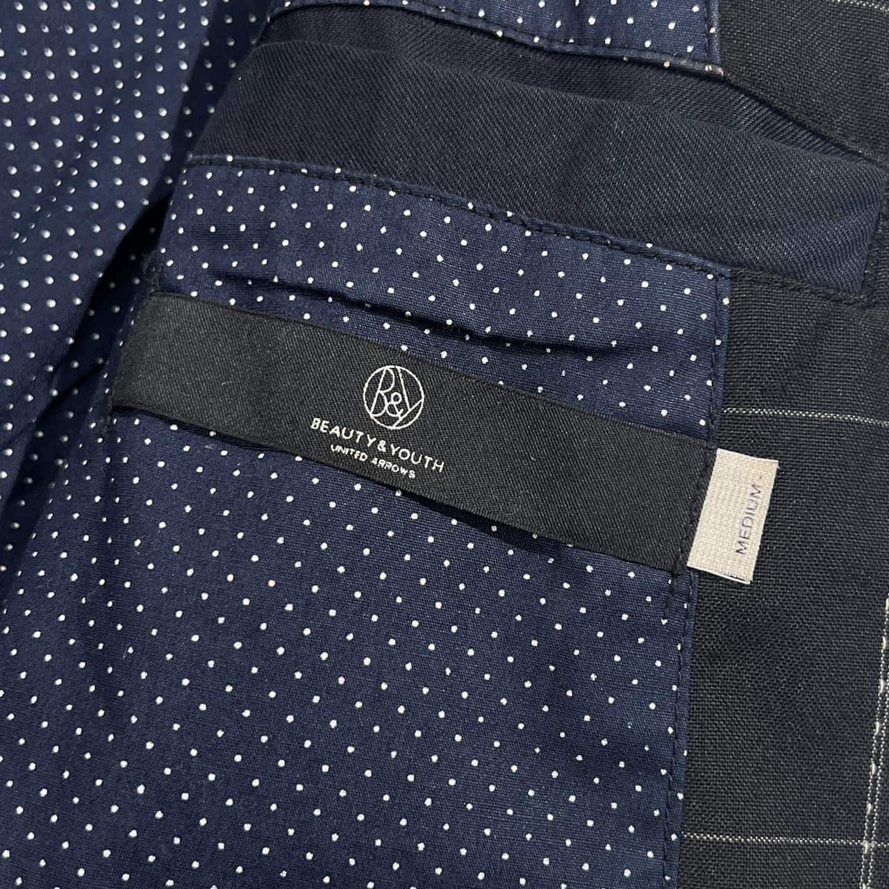 BEAUTY&YOUTH ビューティーアンドユース チェック柄 裏地ドット テーラードジャケット M /ブラック系 メンズ ユナイテッドアローズ