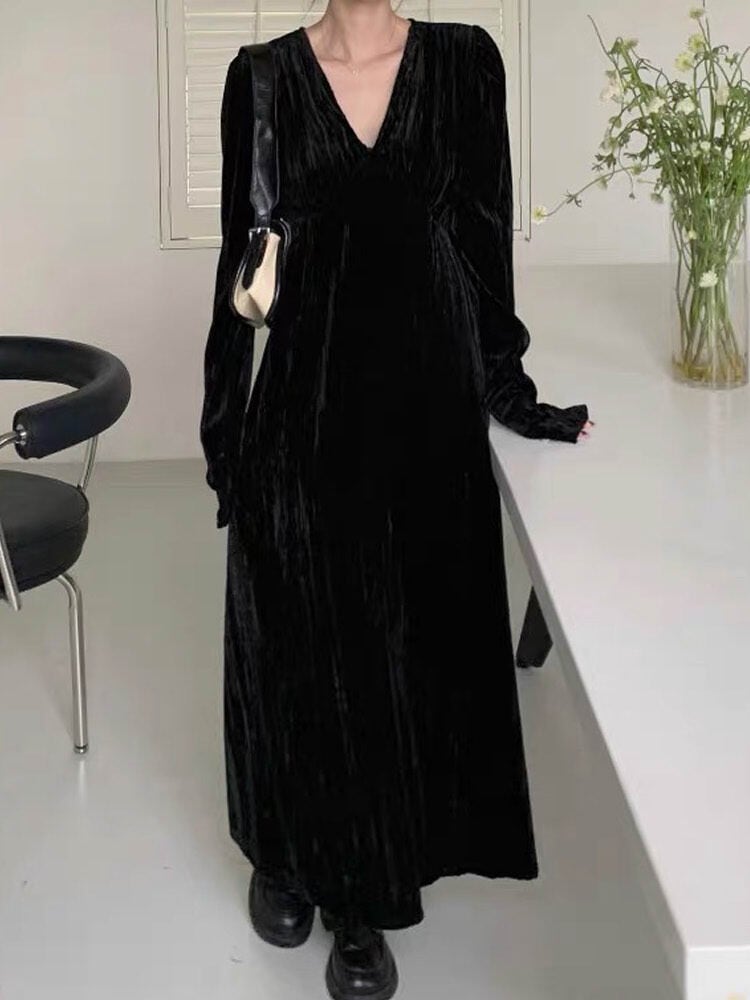 優れた光沢感とボリューム感 プリーツベロアマキシワンピース パーティコーデ エレガント シック 大人 きれいめ フォーマル 大きいサイズ 韓国 CH8598