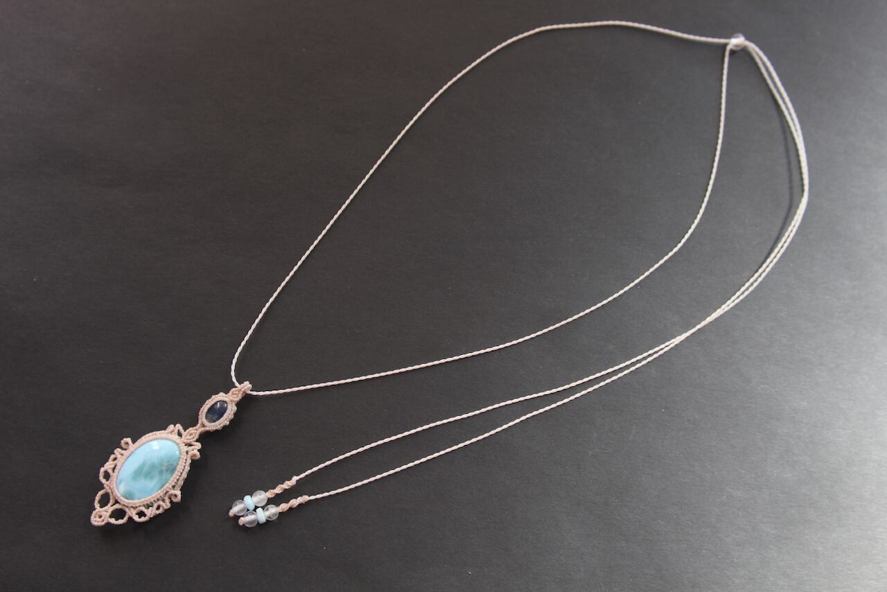 Larimar & Kyanite micro macrame pendant