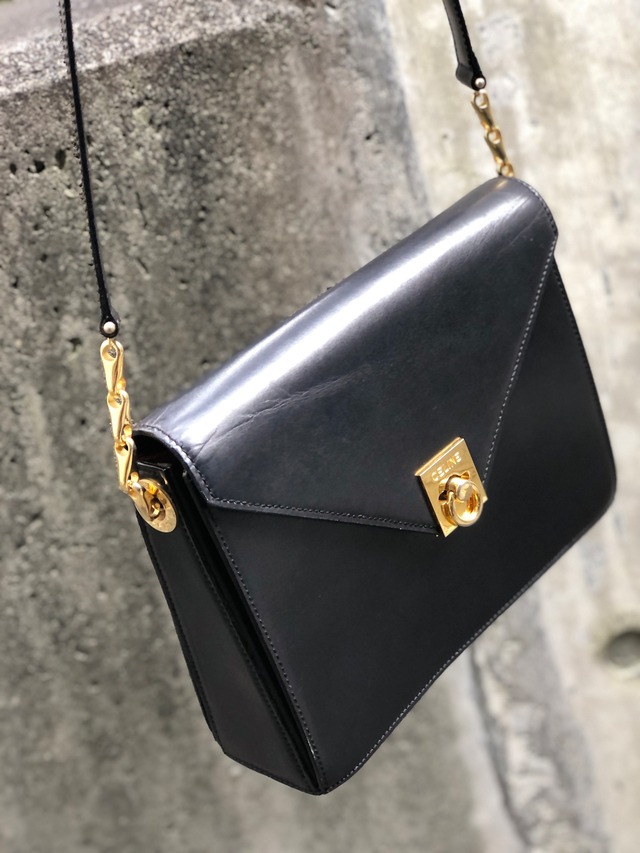 CELINE セリーヌ　ガンチーニ　レザー　チェーン　ミニバッグ　ショルダーバッグ　ブラック×ゴールド　vintage　ヴィンテージ　オールドセリーヌ　5gvgvr