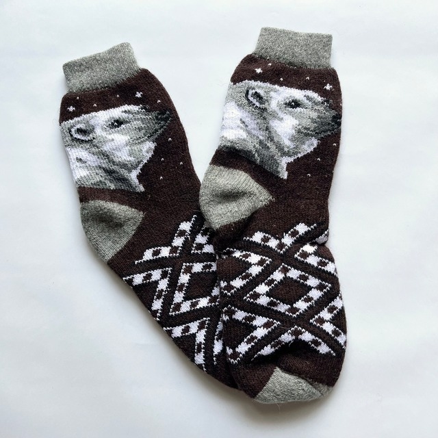 ウクライナ支援／メンズウールソックス（シロクマ柄）