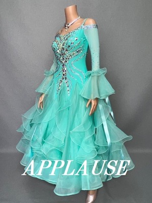 【新着】社交ダンス ドレス　スタンダード　モダンドレス　アイスグリーン　M～L　ST-24-16　デモ・競技用ドレス　発表会衣装　パーティドレス　ワンピース　舞台衣装