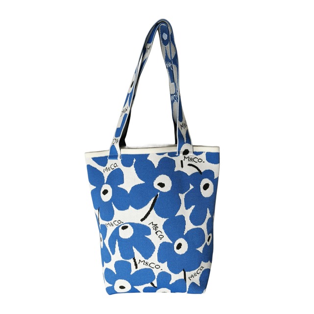 ニットトート フラワー ブルー（Knit Tote Flower）
