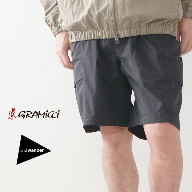 GRAMICCI×and wander [グラミチ×アンドワンダー] PATCHWORK WIND SHORT M [GUP4-S3003-M] パッチワークウィンドショーツ・ナイロンショーツ・ハーフパンツ・撥水加工・キャンプ・アウトドア・MEN'S [2024SS]