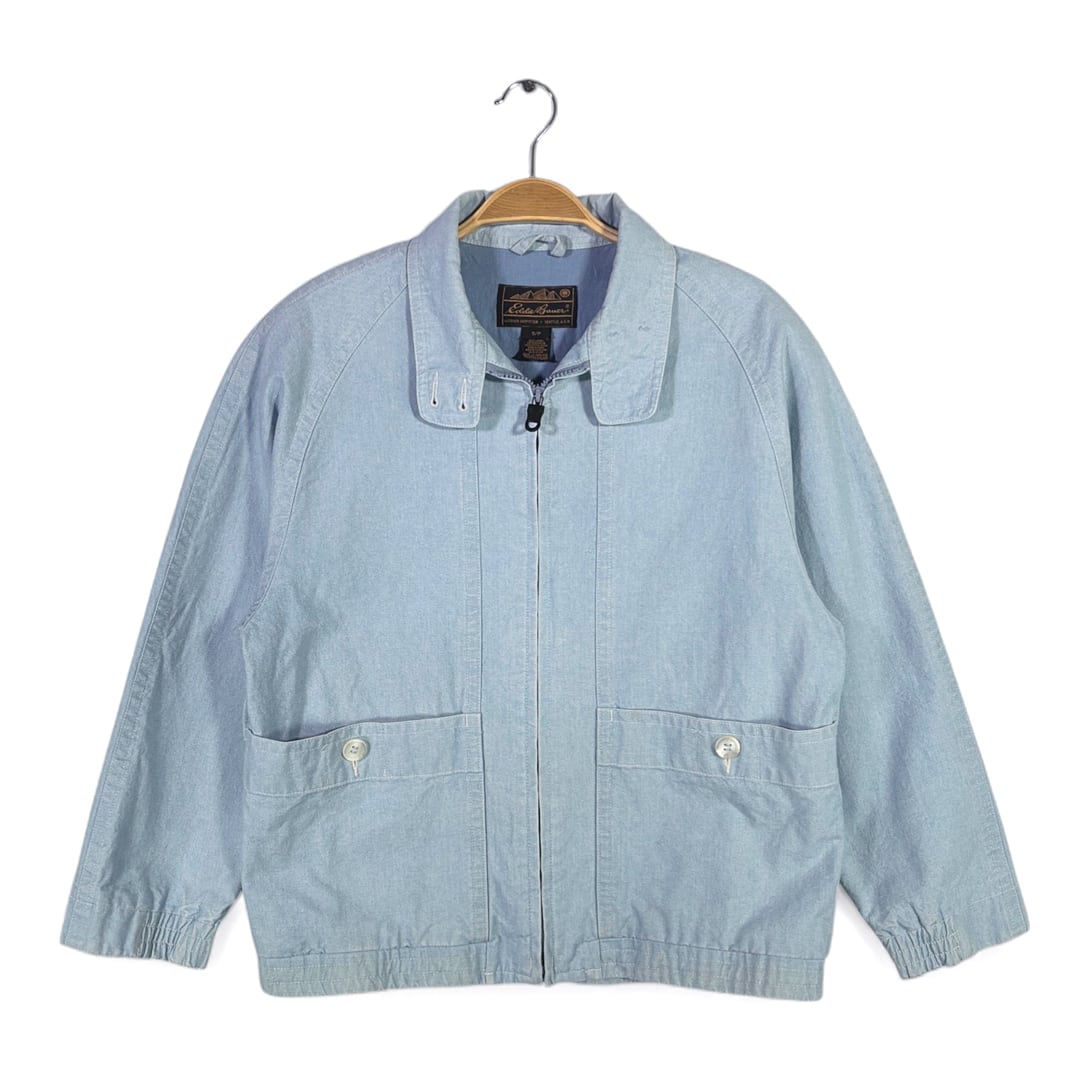 90s エディーバウアー ダンガリー ヴィンテージ コットンジャケット 肩パッド スウィングトップ レディースS 古着 DZ0811