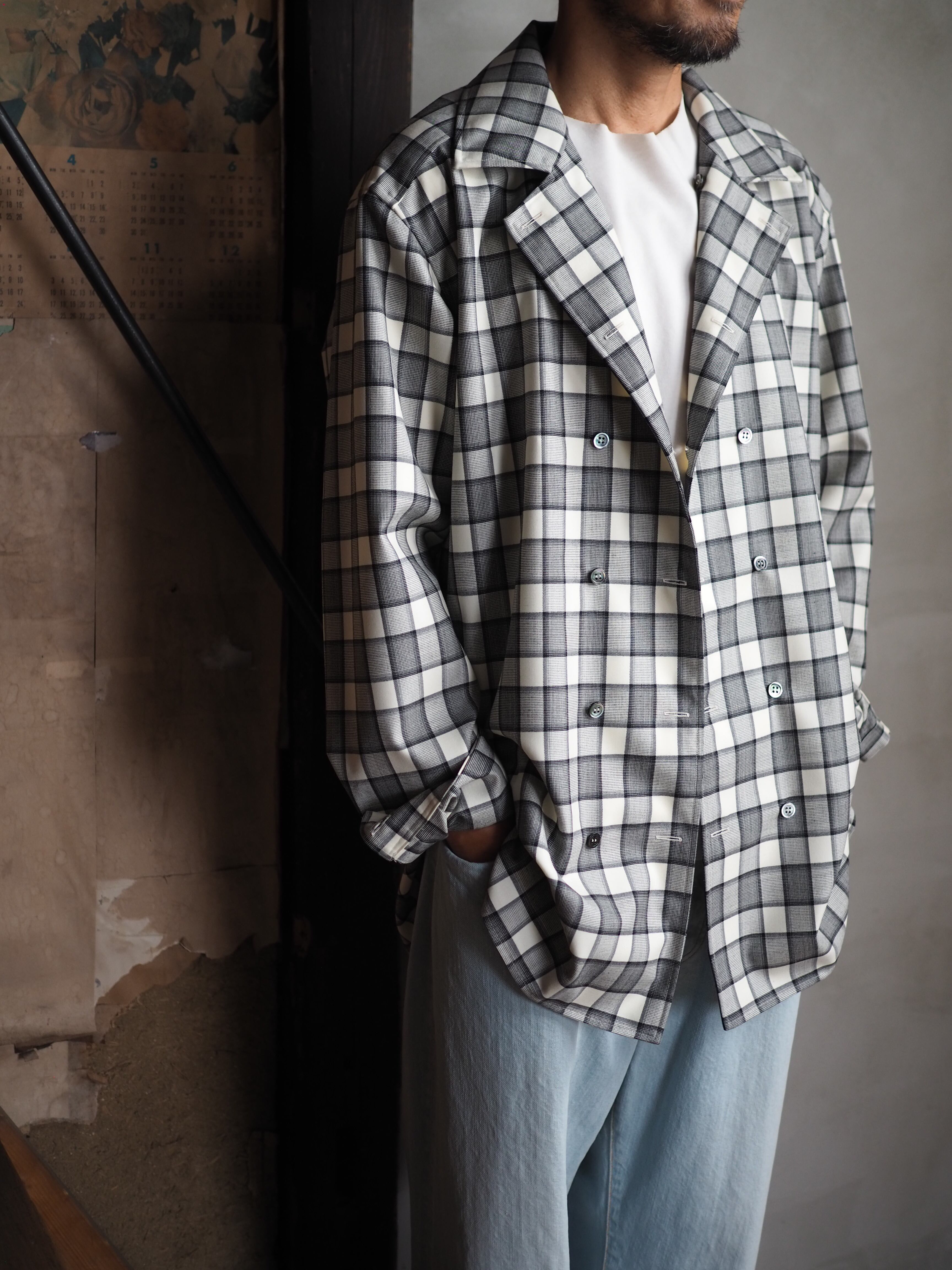 山内 25241-wo / グレンチェック・ダブルオープンカラーシャツ | 洋服