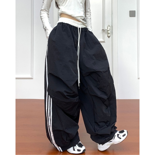 sideline black wide leg pants　サイドラインブラックワイドレッグパンツ　J1247