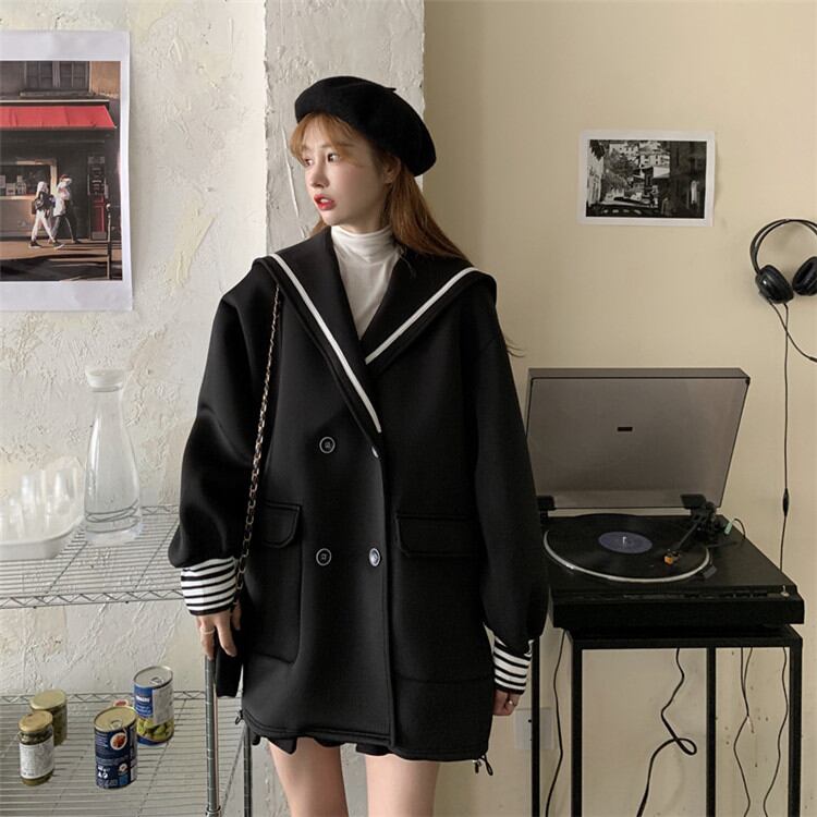 韓国ファッション パフスリーブ 学院風 中・長セクション ラペル