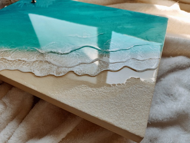 348 オーシャンレジンアート B4パネル時計付き