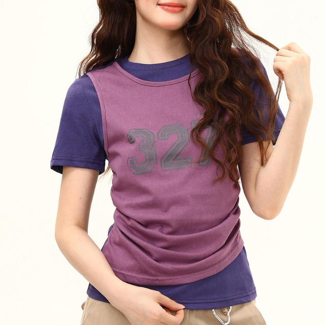 layered design number short-sleeve tee　レイヤードデザインナンバー半袖ティー　J2088