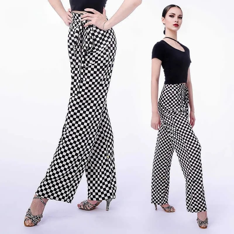 ハイウエスト ブロックチェック ワイドシルエット ダンスパンツ 2col D00510