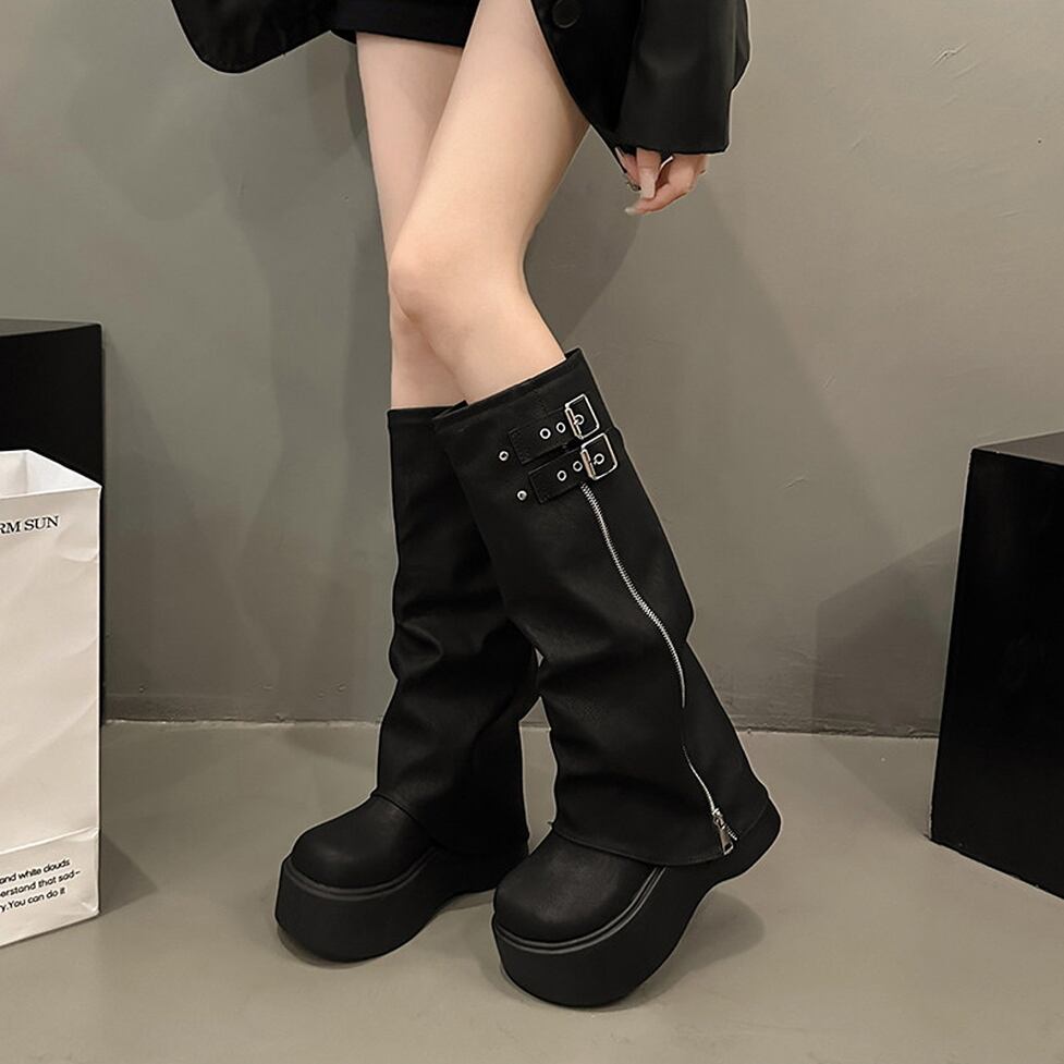 faux leather long boots / l0568